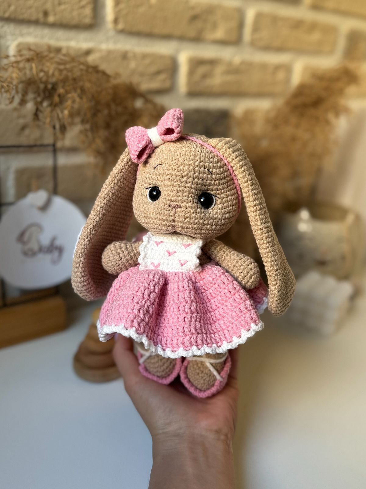 Amigurumi Pembe Elbiseli Uzun Kulak Tavşan